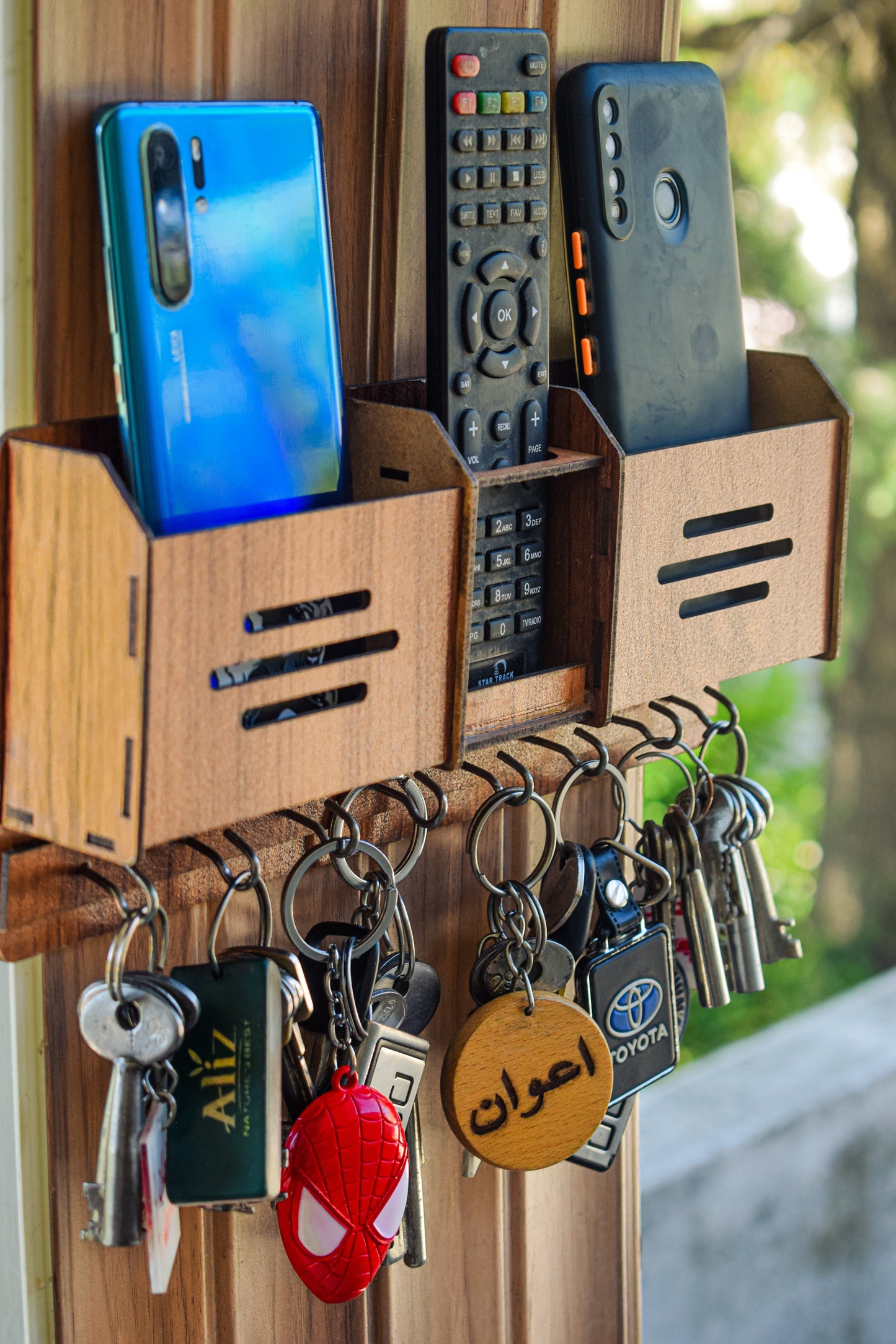 Premium Wooden Mobile And Key Holder. Best Decoration And Mobile Safety Product.