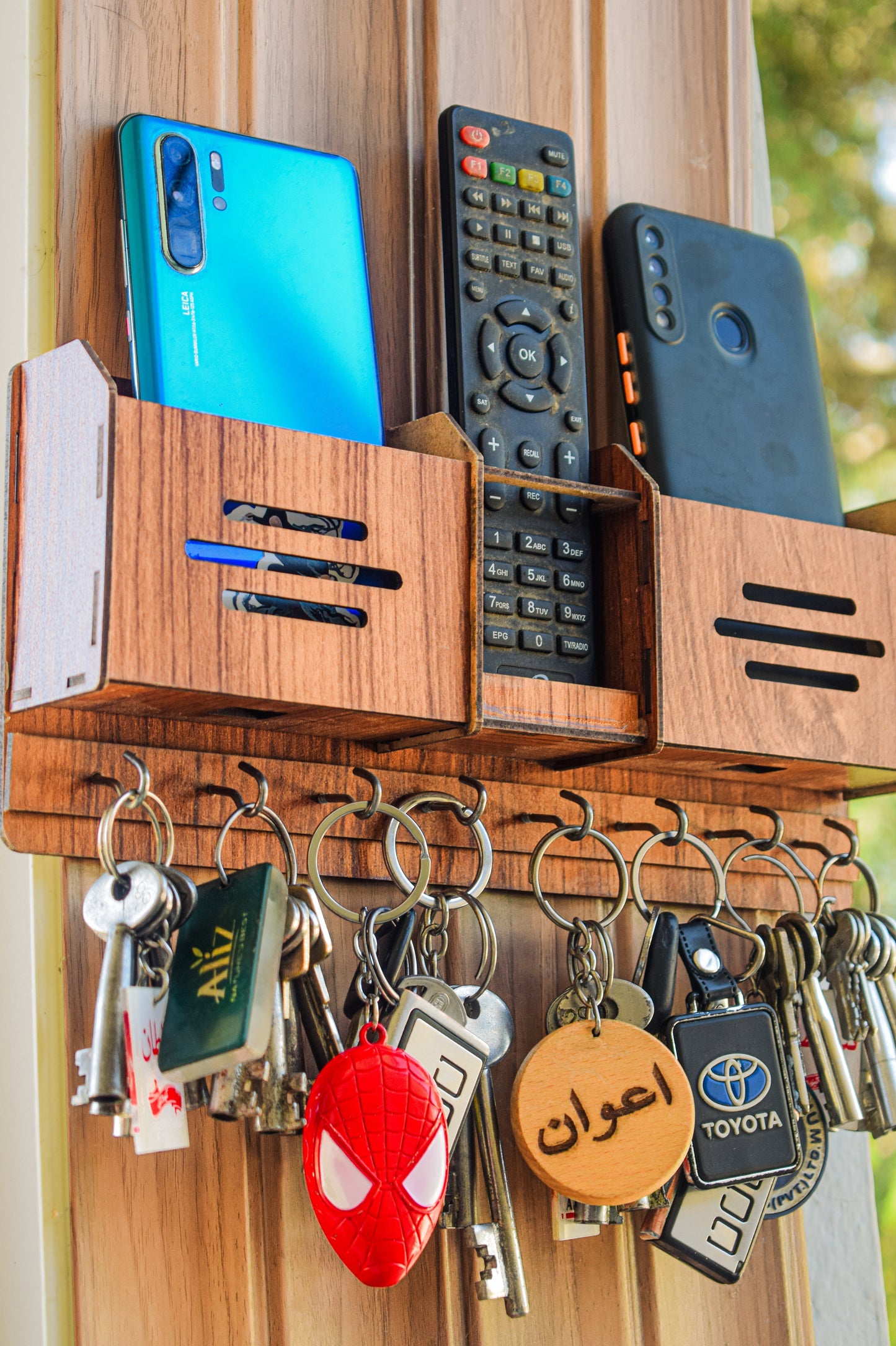 Premium Wooden Mobile And Key Holder. Best Decoration And Mobile Safety Product.