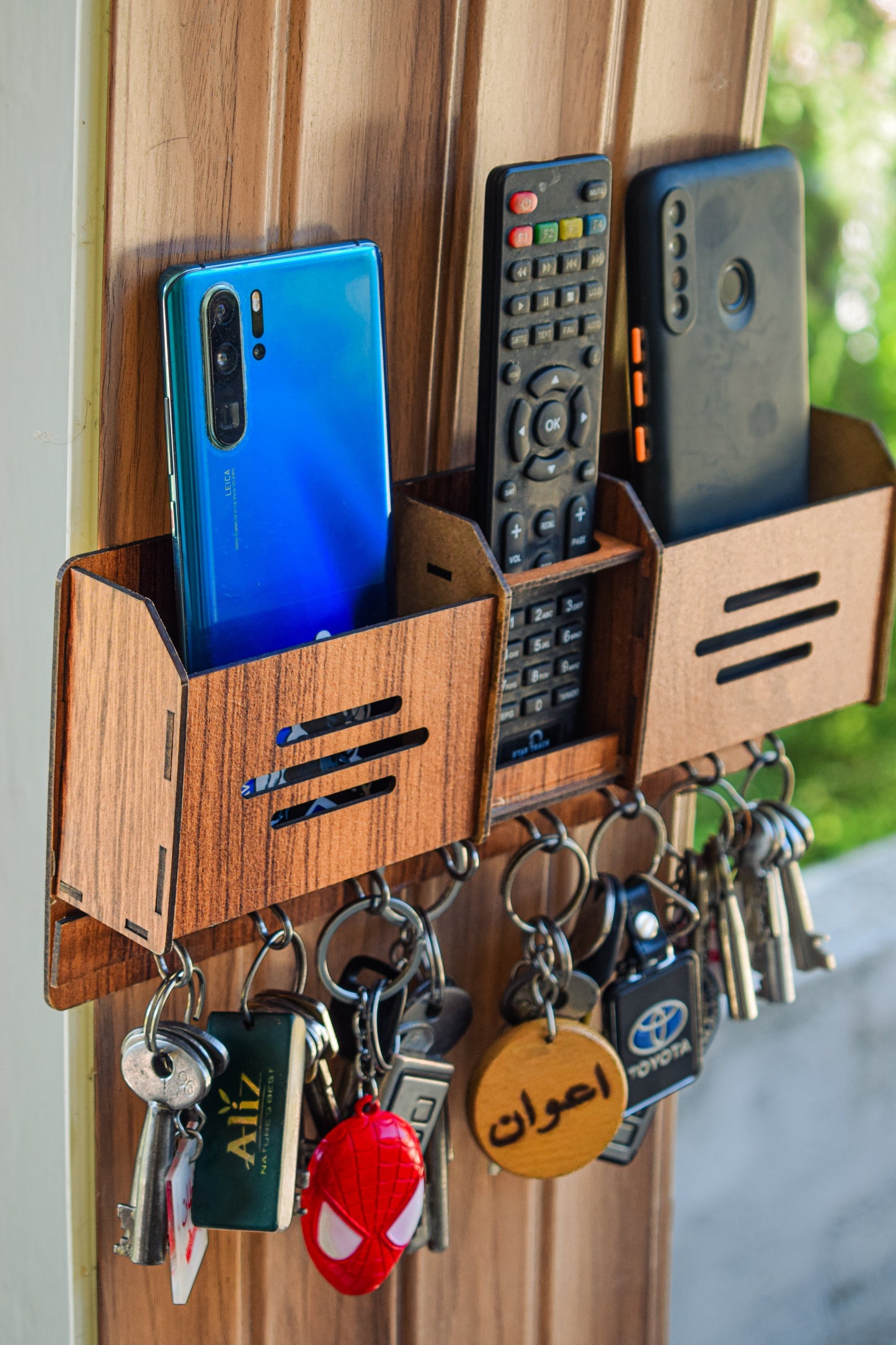 Premium Wooden Mobile And Key Holder. Best Decoration And Mobile Safety Product.